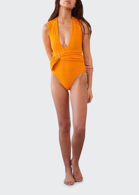 Dean Belted Plunge One-Piece Swimsuit