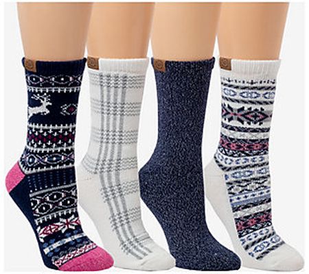 Dearfoams Ladies' 4 Pair Pack Fairisle Boot Cre w Socks