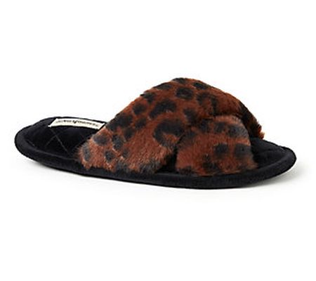 Dearfoams Women's Washable Faux Fur Crossband S lide Slipper -