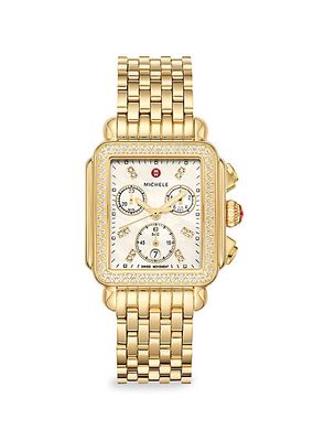 Deco 18K-Gold-Plated, Mother-Of-Pearl & 0.60 TCW Diamond Chronograph Watch/33MM x 35MM