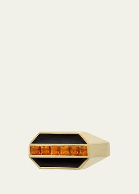 Deco Carre Ring with Citrine and Black Enamel