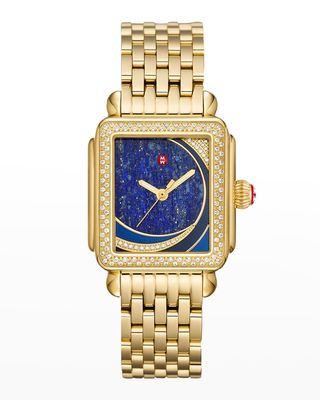 Deco Diamond and Lapis Pattern Dial Watch in Gold-Tone