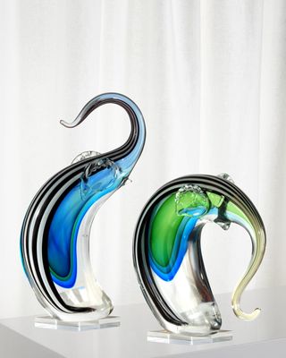 Deco Elephant 2-Piece Art Glass Sculpture