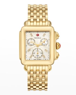 Deco Gold-Tone Diamond Dial Watch
