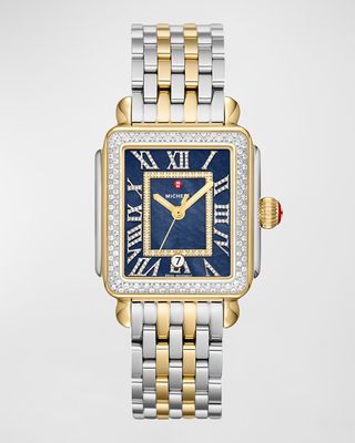Deco Madison Diamond Two-Tone Gold-Plated Watch with Mother-of-Pearl Dial