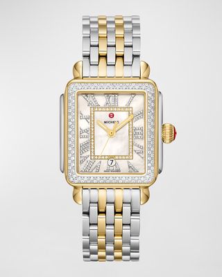 Deco Madison Diamond Two-Tone Gold-Plated Watch with White Mother-of-Pearl Dial