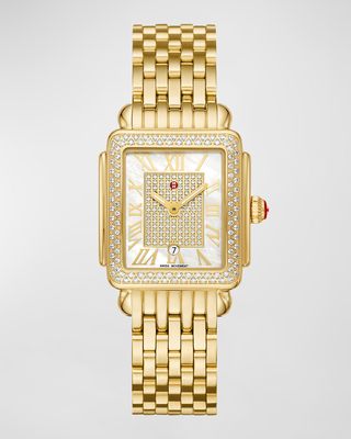Deco Madison Mid Pave 18K Gold Plated Watch with Mother-of-Pearl