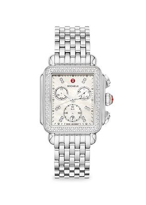 Deco Stainless Steel, Mother-Of-Pearl & 0.60 TCW Diamond Chronograph Watch/33MM x 35MM