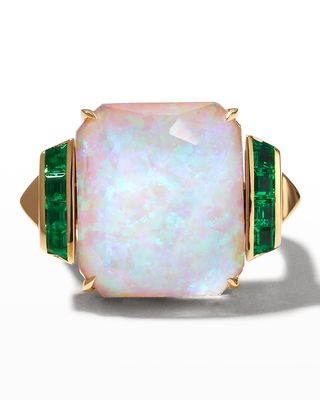 Deco Wide Twister Ring with White Opalescent Quartz