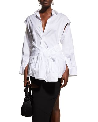 Deconstructed Button-Front Shirt with Sleeve Belt