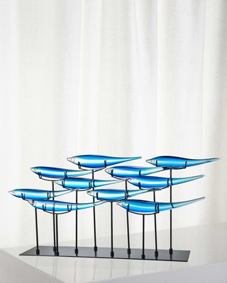 Decorative 10 Blue Fish Art Glass Sculpture