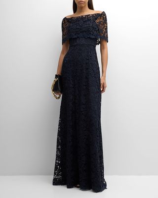 Deedie Floral Lace Off-The-Shoulder Gown