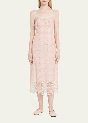 Deep Lace-Trim Floral Slip Dress