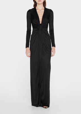 Deep-V Draped Front Gown