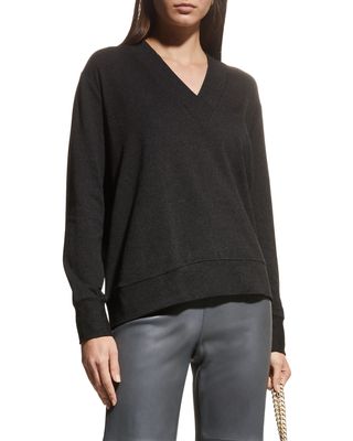 Deep V-Neck Long-Sleeve French-Terry Top