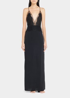 Deep V-Neck Silk Lace Nightgown