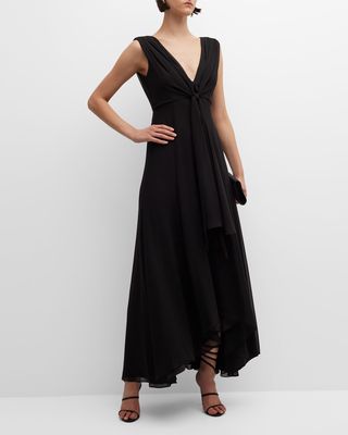 Deep V-Neck Tie-Front Gown