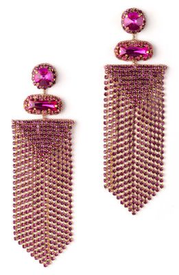 Deepa Gurnani Anvi Crystal Fringe Earrings in Fuchsia
