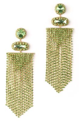 Deepa Gurnani Anvi Crystal Fringe Earrings in Lime