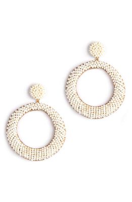Deepa Gurnani Asta Beaded Hoop Drop Earrings in Pearl