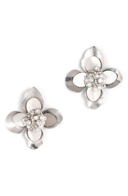 Deepa Gurnani Azura Floral Stud Earrings in Silver