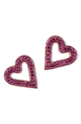 Deepa Gurnani Bia Crystal Pavé Heart Drop Earrings in Fuchsia