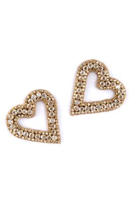 Deepa Gurnani Bia Crystal Pavé Heart Drop Earrings in Gold