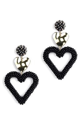 Deepa Gurnani Candi Heart Drop Earrings in Black