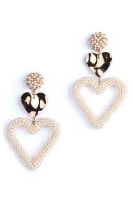 Deepa Gurnani Candi Heart Drop Earrings in Pearl