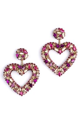 Deepa Gurnani Carolina Crystal Heart Drop Earrings in Fuchsia