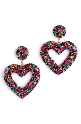 Deepa Gurnani Carolina Crystal Heart Drop Earrings in Red Multi