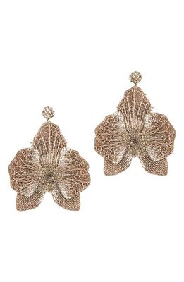 Deepa Gurnani Catarina Beaded Orchid Drop Earrings in Light Gold