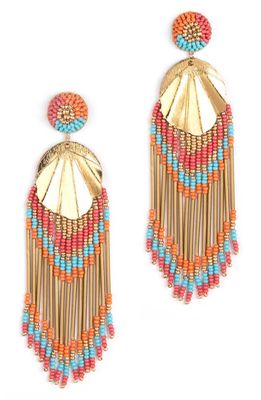 Deepa Gurnani Kienna Beaded Chandelier Earrings in Coral