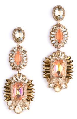 Deepa Gurnani Klara Beaded Crystal Drop Earrings in Peach