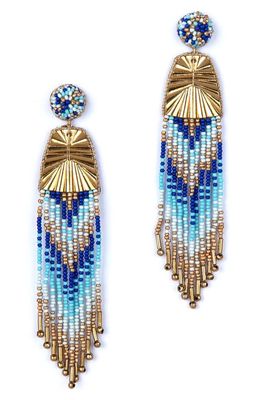 Deepa Gurnani Melba Bead Fringe Drop Earrings in Blue