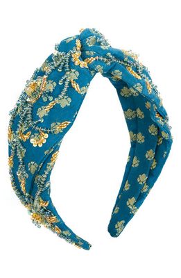 Deepa Gurnani Theia Beaded Cotton Headband in Blue