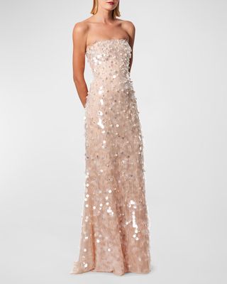 Degrade Embellished Strapless Sequined Gown