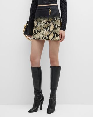 Degrade Mixed Animal-Print Jacquard Mini Skirt