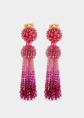 Degrade Tassel Clip Earrings, Fuchsia