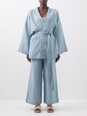Deiji Studios - 01 Long Linen Top And Trousers - Womens - Light Blue