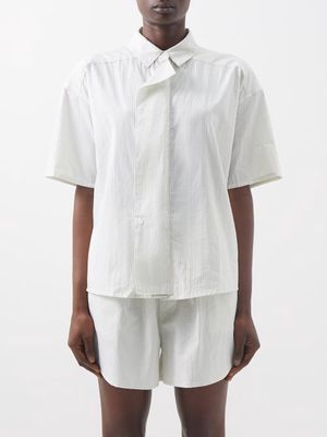 Deiji Studios - Asymmetric Striped Organic-cotton Shirt - Womens - White Stripe