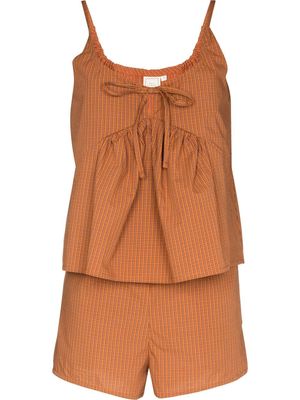 Deiji Studios checked organic cotton drawstring shorts - Orange