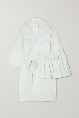 Deiji Studios - The Apres Striped Organic Cotton-poplin Robe And Shorts Set - White
