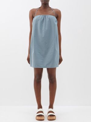Deiji Studios - The Halter Cotton Mini Dress - Womens - Mid Blue
