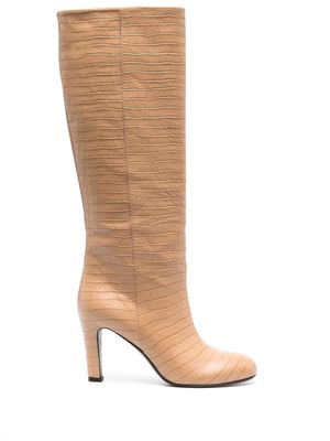 Del Carlo 115mm croco-embossed knee-length boots - Neutrals