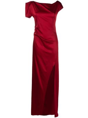 Del Core draped asymmetric satin gown - Red
