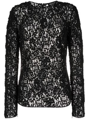 Del Core lace-embroidery crew-neck top - Black
