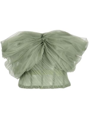 Del Core off-shoulder gathered tulle top - Green