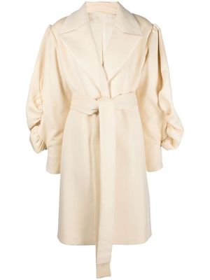 DEL CORE ruffle-sleeve belted trench coat - White
