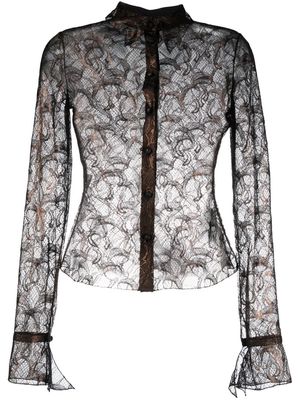 DEL CORE sheer lace shirt - Brown